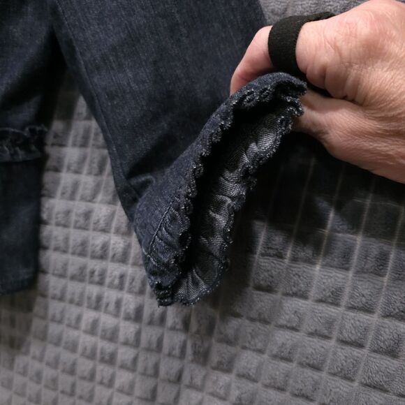 Denim Jean Ruffle Jacket SzSm Cottage Prairie Cowgirl Preppy Lagenlook Boho Chic - Picture 8 of 12